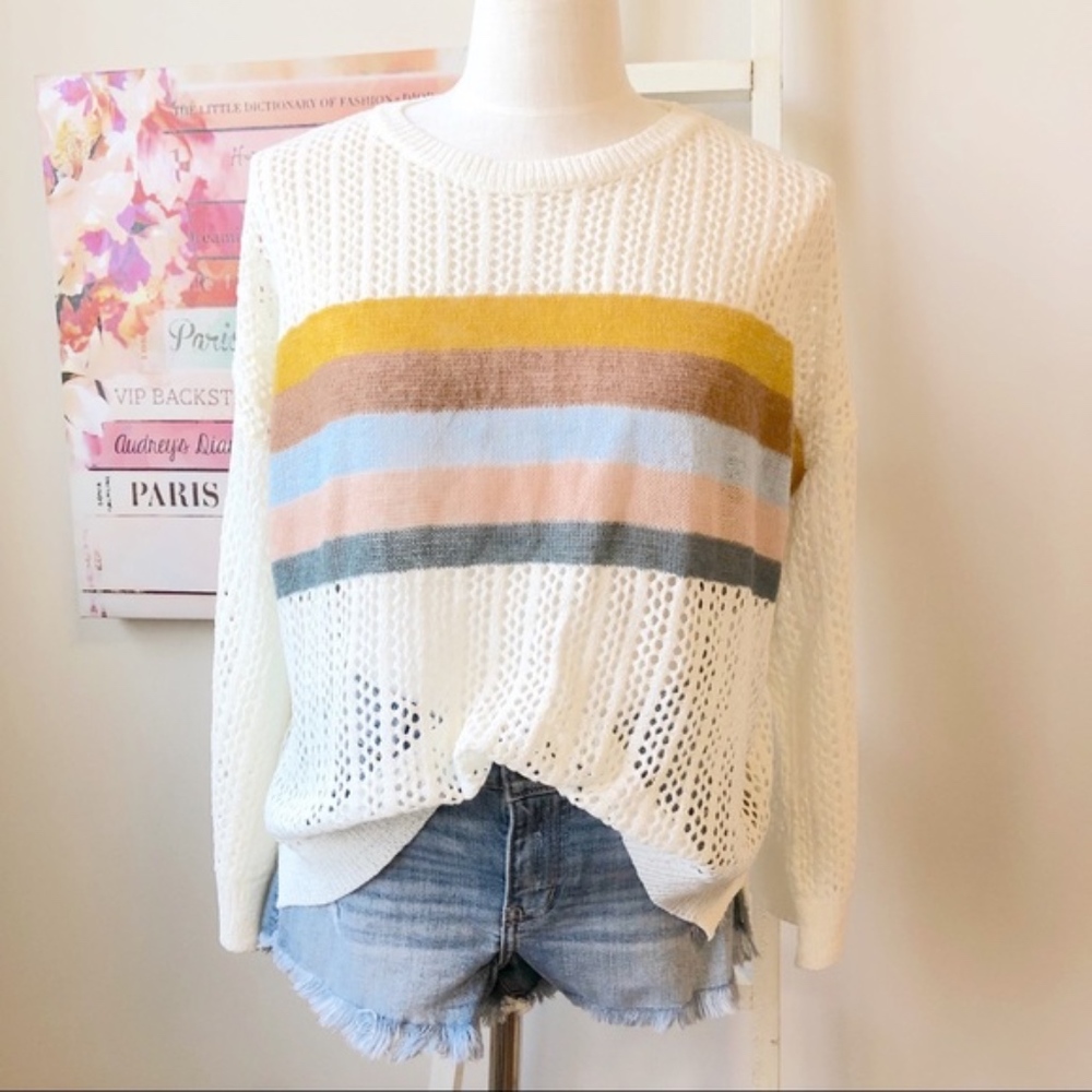 Boutique ColorBlock Relaxed Fishnet Knit Sweater - Picture 6 of 6